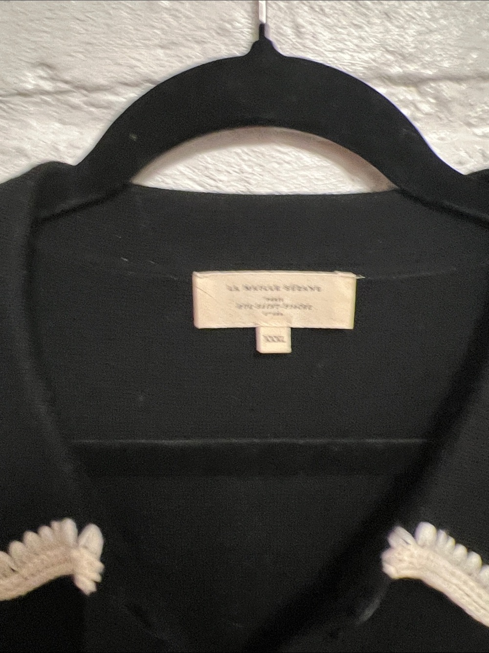 Sezane Black Cropped Cardigan with Cream Trim - Picture 4 of 5